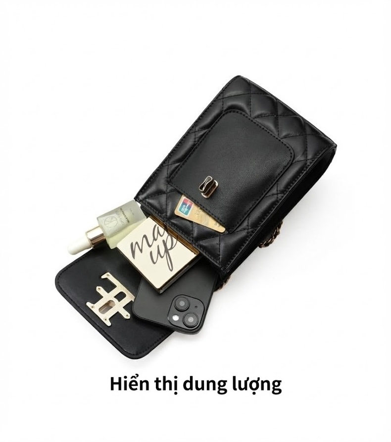 Túi Đựng Điện Thoại Nữ Da Bò Dây Xích Đeo Chéo Mini Cao Cấp Màu Đen, Trắng chi tiết 14