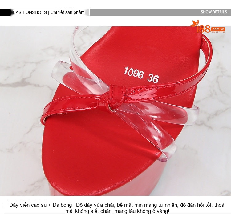 Giày Sandal Cao Gót Nữ Quai Trong Suốt Da Bóng Gót Cao 10cm - 12cm Màu Đen, Đỏ, Vàng, Xanh Dương... chi tiết 4