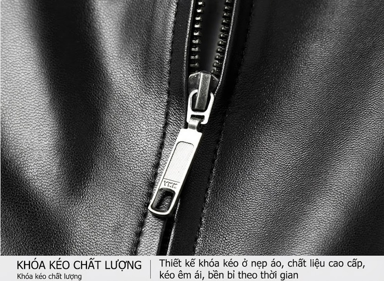 Áo Khoác Da Cừu Nam Cổ Bẻ Khóa Kéo Ngắn Tay Dài Mỏng Phong Cách Doanh Nhân Màu Đen chi tiết 17
