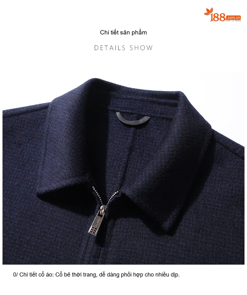 Áo Khoác Nam Hai Mặt Nỉ Lông Cừu Cổ Bẻ Dáng Bomber Màu Xanh Navy chi tiết 30