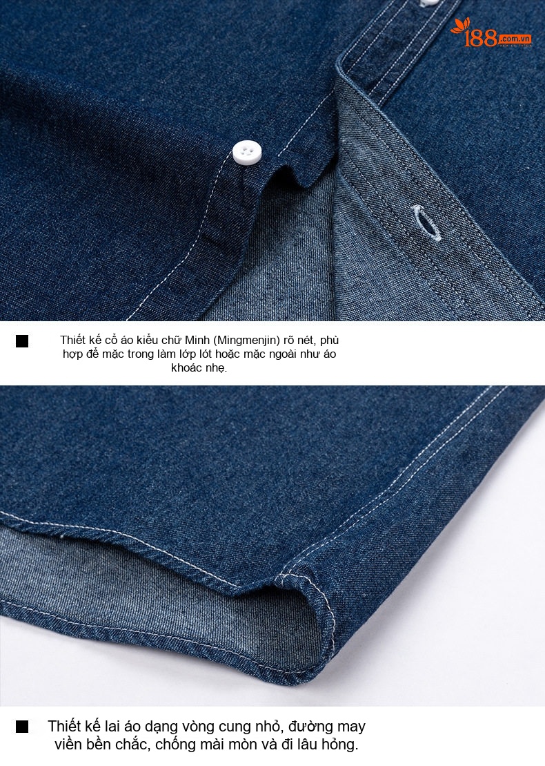 Áo Sơ Mi Tay Ngắn Cotton Denim Nam Phong Cách Hàn Quốc Màu Xanh Dương Nhạt, Xanh Dương Đậm chi tiết 15
