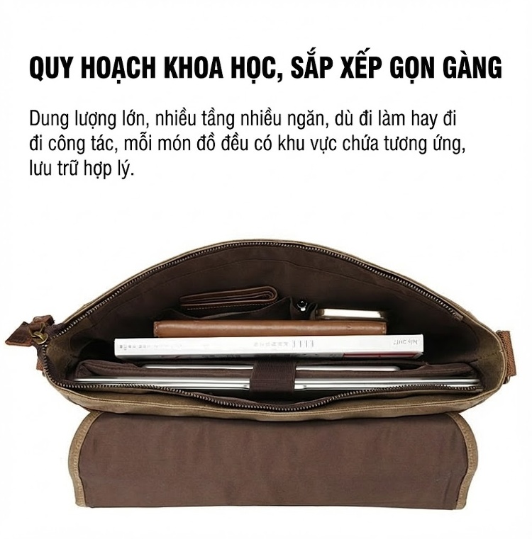 Túi Đeo Chéo Nam Vải Canvas Phối Da Bò Túi Máy Ảnh Phong Cách Retro chi tiết 8