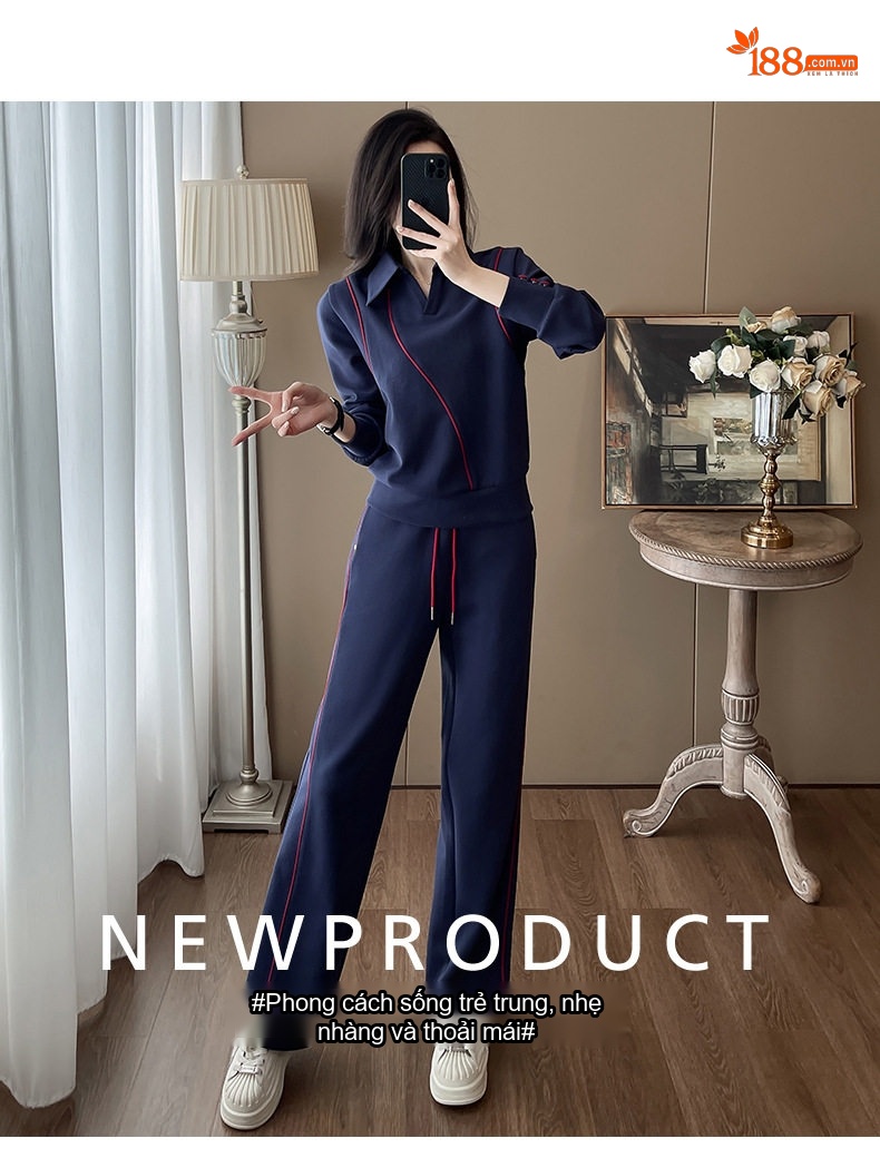 Bộ Đồ Thể Thao Nữ Áo Dài Tay Quần Ống Rộng Phong Cách Cao Cấp chi tiết 1