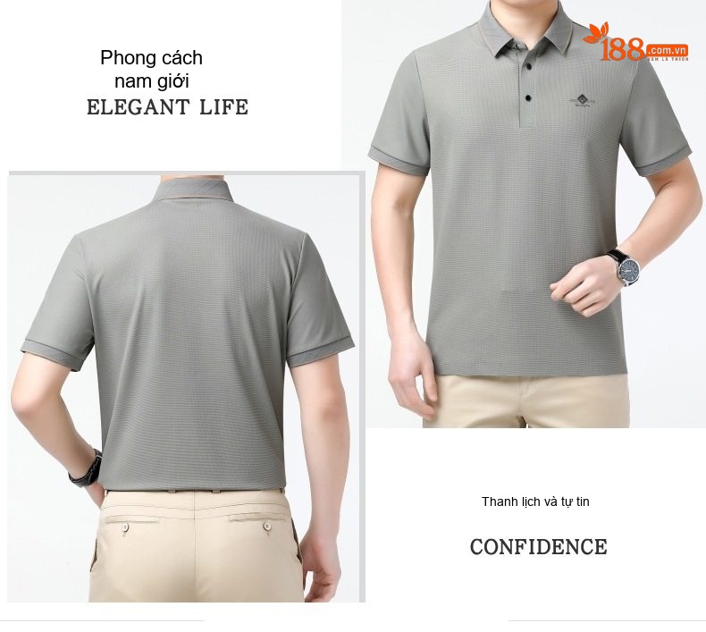 Áo Polo Nam Lụa Tằm Tơ Cộc Tay Mát Lạnh Chống Nhăn Màu Trắng, Xám, Xanh, Đen chi tiết 21
