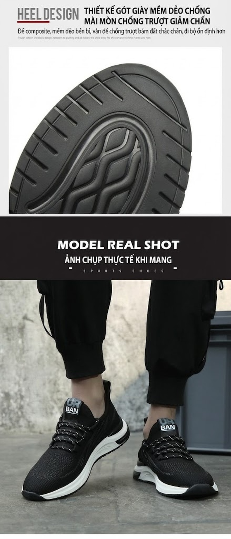 Giày Thể Thao Nam Vải Dệt Thoáng Khí Chiều Cao Đế Khoảng 3cm Màu Đen chi tiết 8