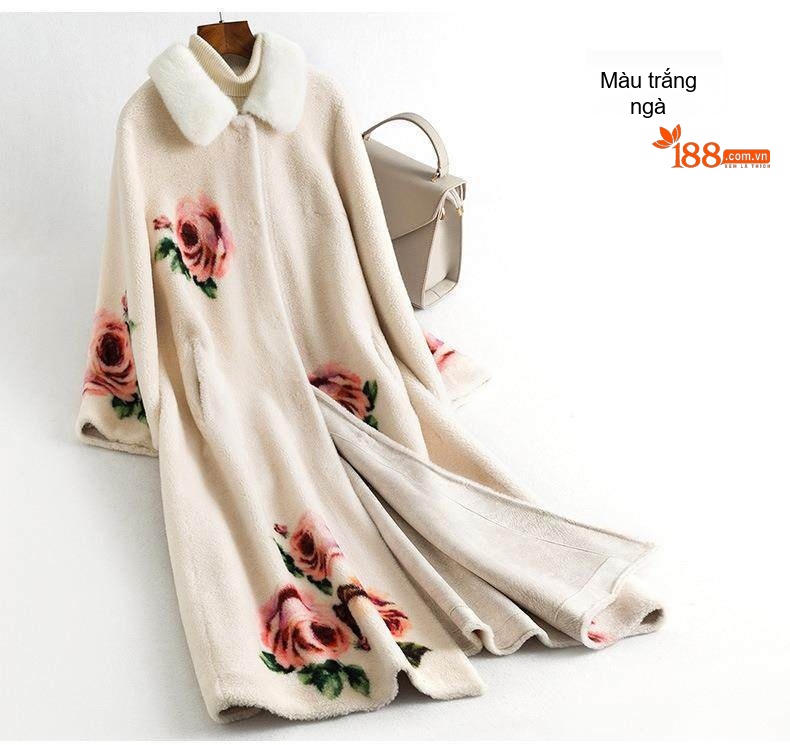 Áo Khoác Dạ Nữ Dáng Dài Lông Cừu In Hoa Cỡ Lớn Màu Be chi tiết 14