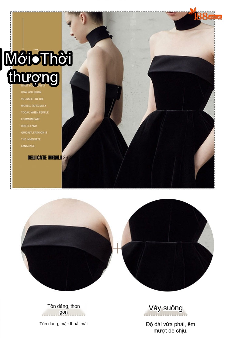 Váy Dạ Hội Dáng Dài Không Tay Phong Cách Pháp Sang Trọng Màu Đen, Đỏ chi tiết 4