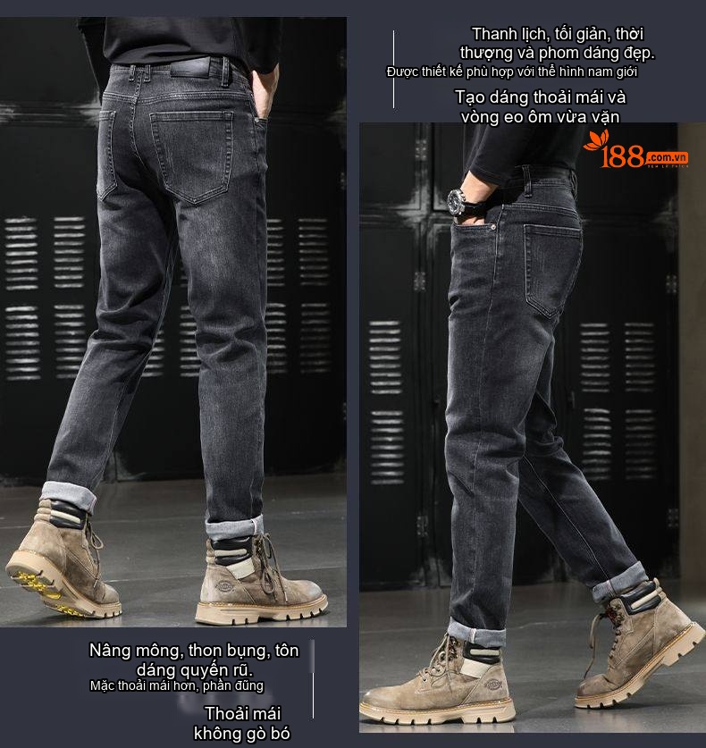 Quần Jean Cotton Co Giãn Cao Cấp Dáng Suông Màu Xanh, Đen chi tiết 14
