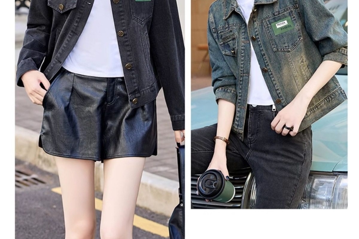 Áo Khoác Jean Nữ Dáng Ngắn Trẻ Trung Phong Cách Retro Màu Xanh Jean, Đen chi tiết 15