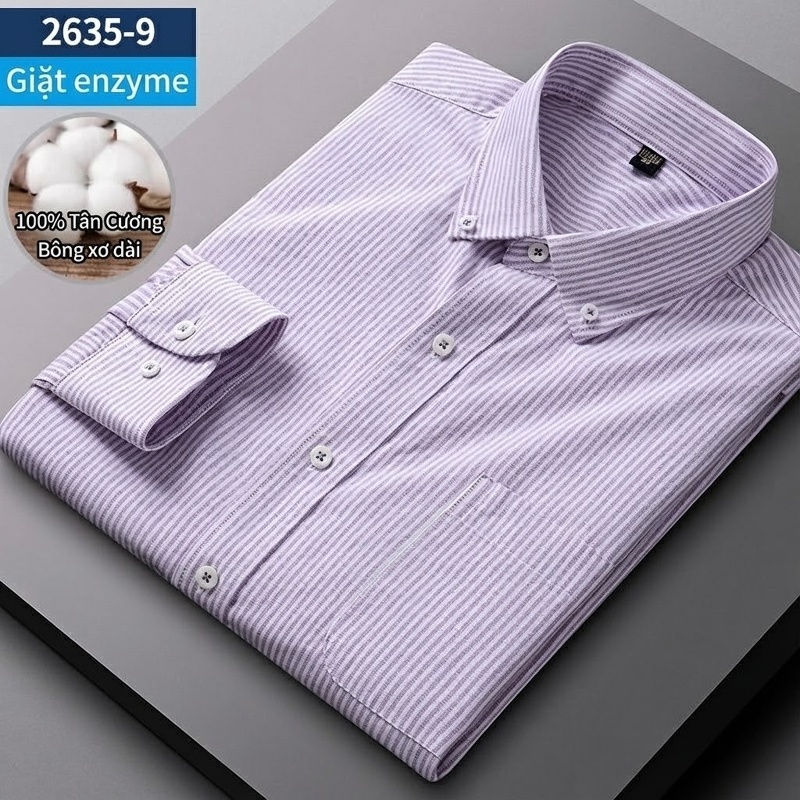 Áo Sơ Mi Nam Tay Dài Cotton Oxford Giặt Nước Kẻ Caro Mặc Đơn Giản Lót Trong Công Sở Màu Trắng, Xanh Dương, Xám, Hồng...