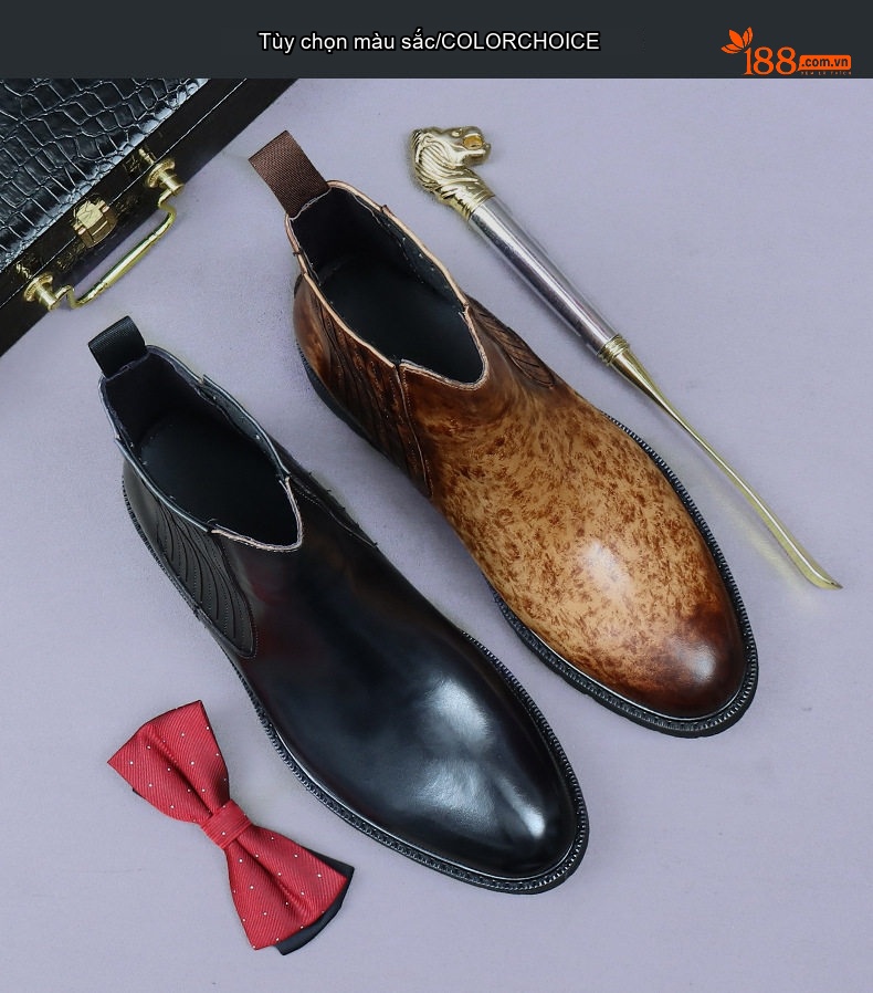 Boot Chelsea Nam Da Bò Đế Cao Khoảng 4cm Màu Đen, Nâu chi tiết 2