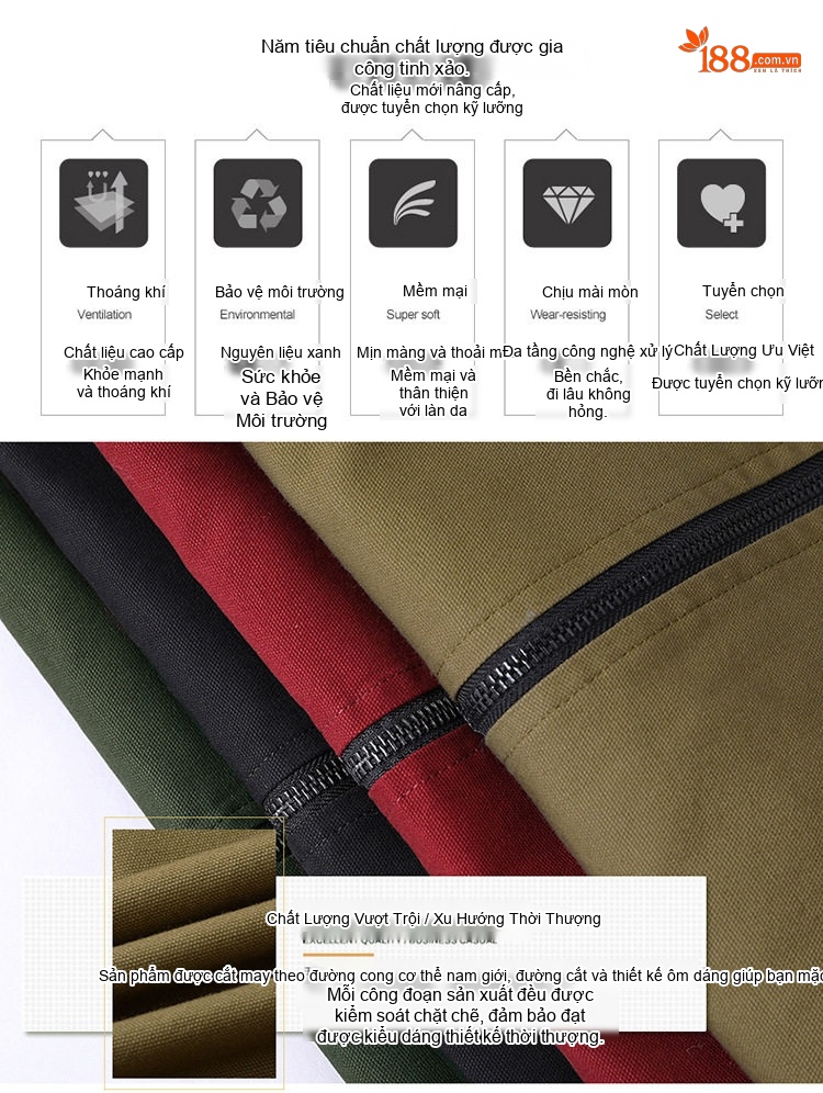 Áo Khoác Nam Cổ Trụ Dáng Ôm Cotton Mỏng Màu Nâu, Đỏ, Đen, Xanh... chi tiết 7