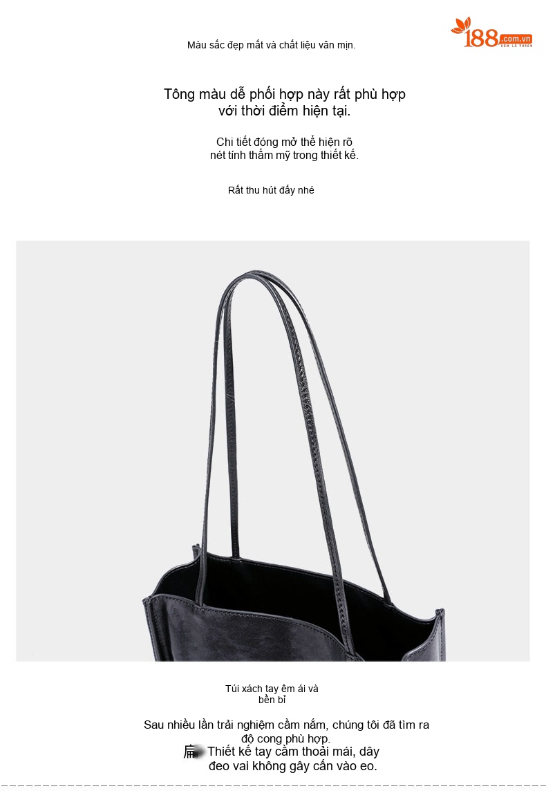 Túi Tote Nữ Da Bò Mini Kiểu Dáng Tối Giản Màu Đen, Nâu chi tiết 11