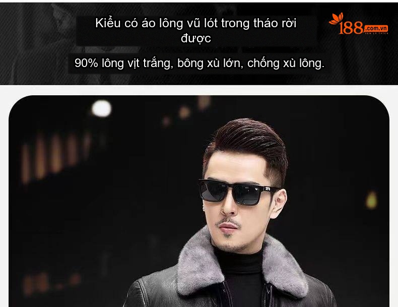 Áo Khoác Da Thật Nam Cổ Bẻ Dáng Ôm Vừa Vặn Màu Đen chi tiết 6