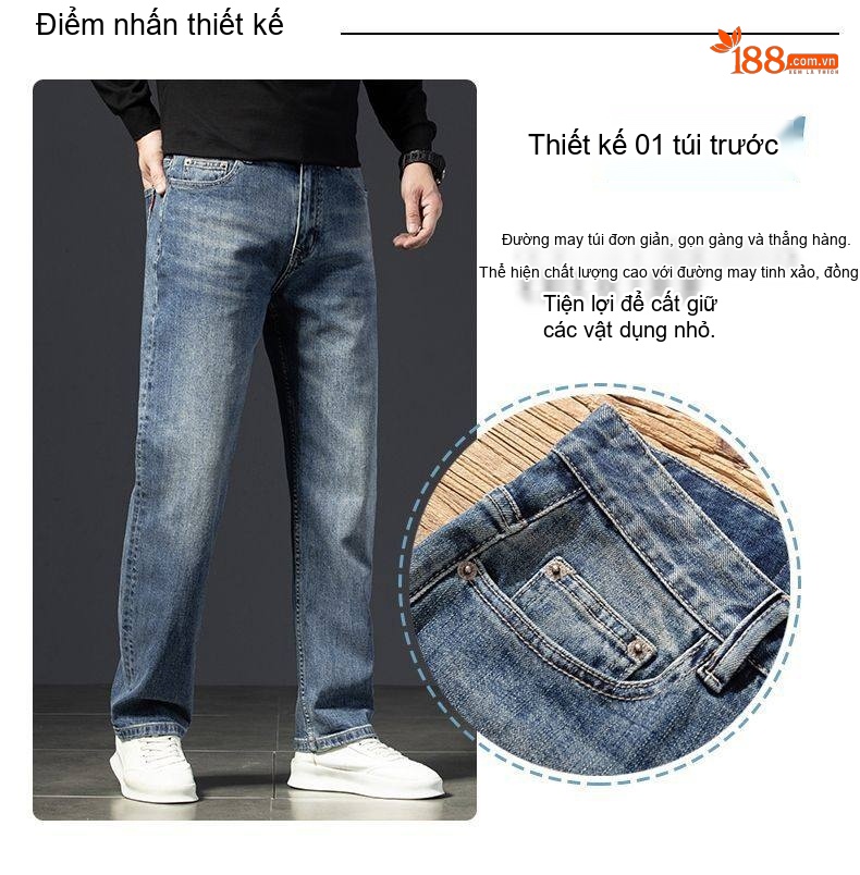Quần Jean Nam Cotton Co Giãn Dáng Suông Rộng Phong Cách Doanh Nhân Màu Xanh chi tiết 24