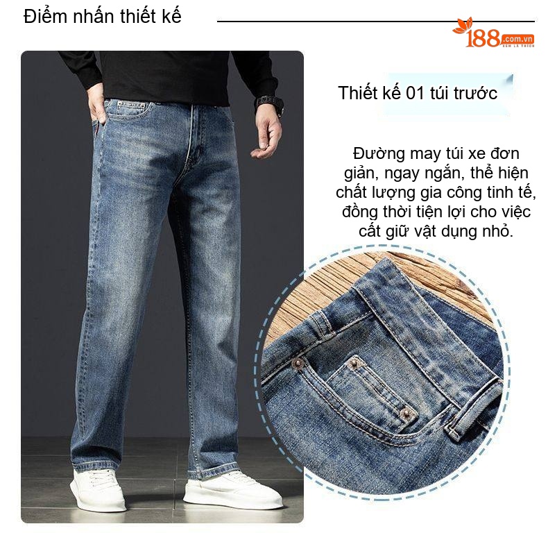Quần Jean Nam Cotton Co Giãn Dáng Suông Rộng Thoải Mái Màu Xanh chi tiết 17