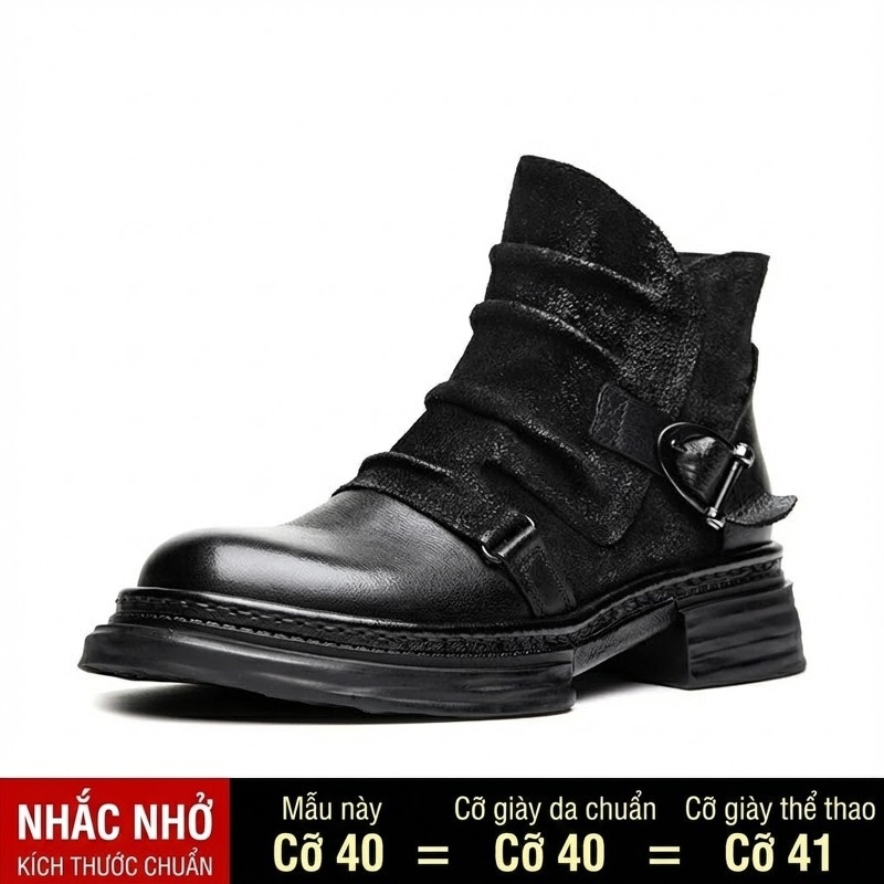 Boot Martin Nam Da Bò Cổ Lửng Phong Cách Mỹ Retro Chiều Cao Đế Khoảng 4cm Màu Đen, Nâu