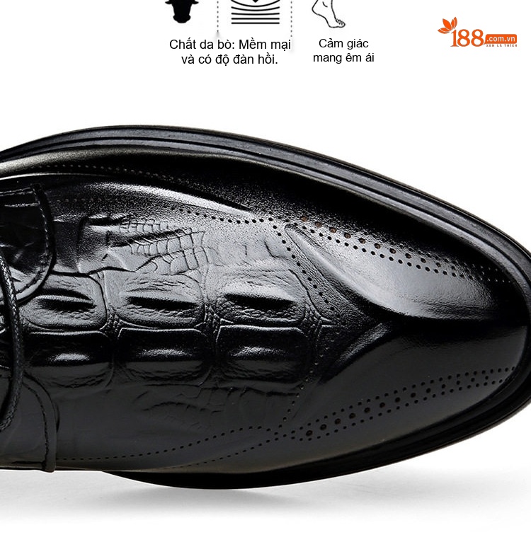 Giày Tây Buộc Dây Nam Da Bò Chiều Cao Đế Khoảng 3cm Màu Nâu, Đen chi tiết 13