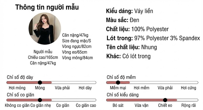 Váy Đầm Ngắn Tay Dài Phong Cách Hepburn Nữ Chất Liệu Nhung Kiểu Dáng Thanh Lịch Màu Đen chi tiết 2