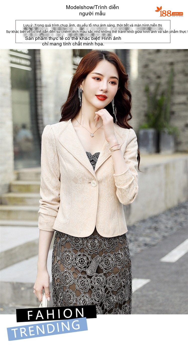 Áo Khoác Lửng Nữ Tay Lỡ Phối Áo Dài Phong Cách Tiểu Thư Màu Đen, Trắng, Kem chi tiết 18