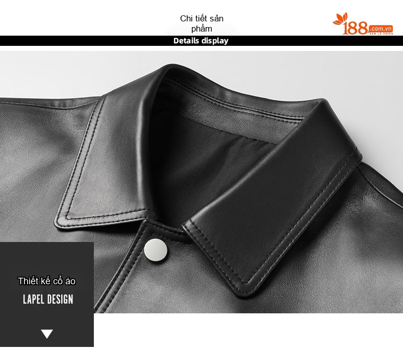 Áo Khoác Da Cừu Nam Cổ Bẻ Kiểu Bomber Màu Đen chi tiết 13