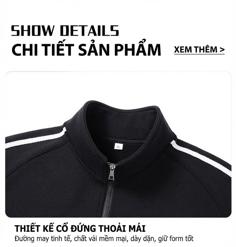 Áo Khoác Bomber Nam Cổ Trụ Dáng Rộng Phong Cách Thể Thao Màu Đen, Xám, Xanh Navy chi tiết 3