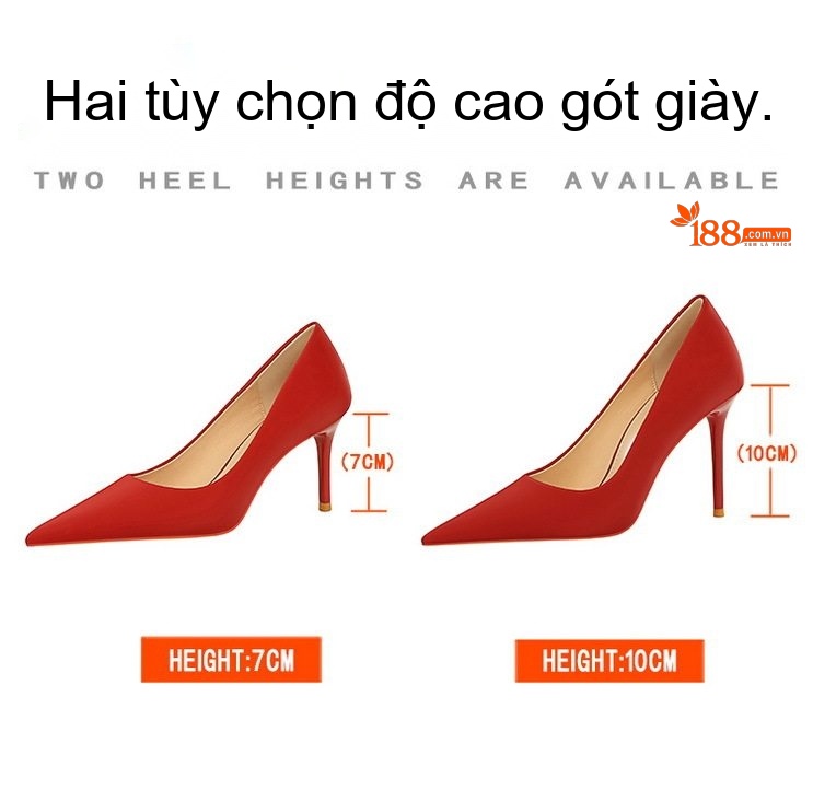 Giày Cao Gót Nữ Mũi Nhọn Da Bóng Chiều Cao Đế Khoảng 5cm Màu Đen, Tím, Đỏ, Xanh Dương... chi tiết 2