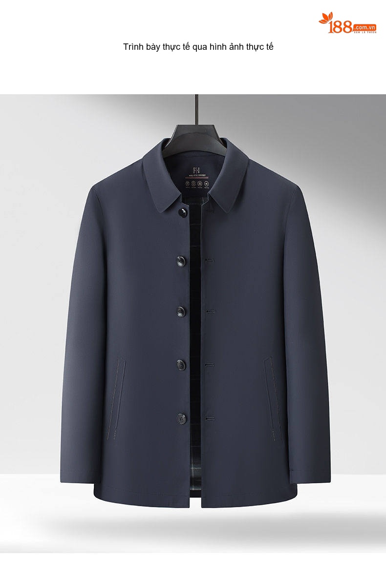 Áo Khoác Nam Cổ Bẻ Nút Bấm Phong Cách Công Sở Màu Xanh Navy, Kem chi tiết 14