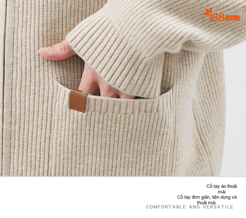 Áo Khoác Cardigan Nam Dệt Kim Cổ Bóng Chày Dày Dặn Màu Be, Đen chi tiết 15