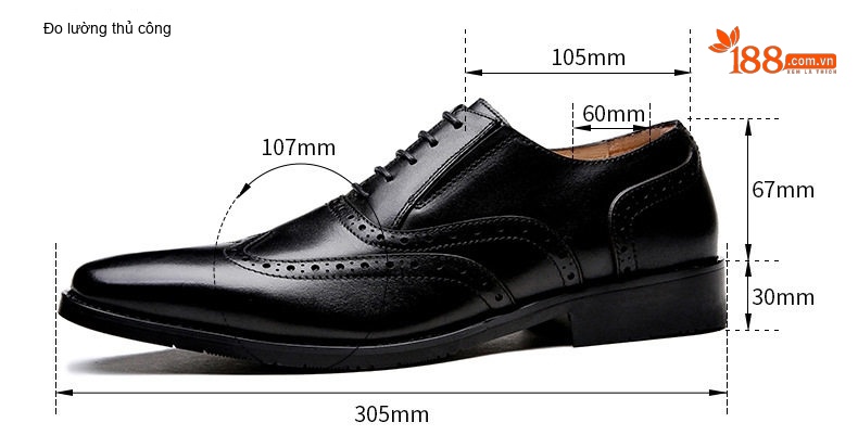 Giày Tây Buộc Dây Nam Da Bò Brogue Chiều Cao Đế Khoảng 3cm Màu Đen, Nâu chi tiết 6