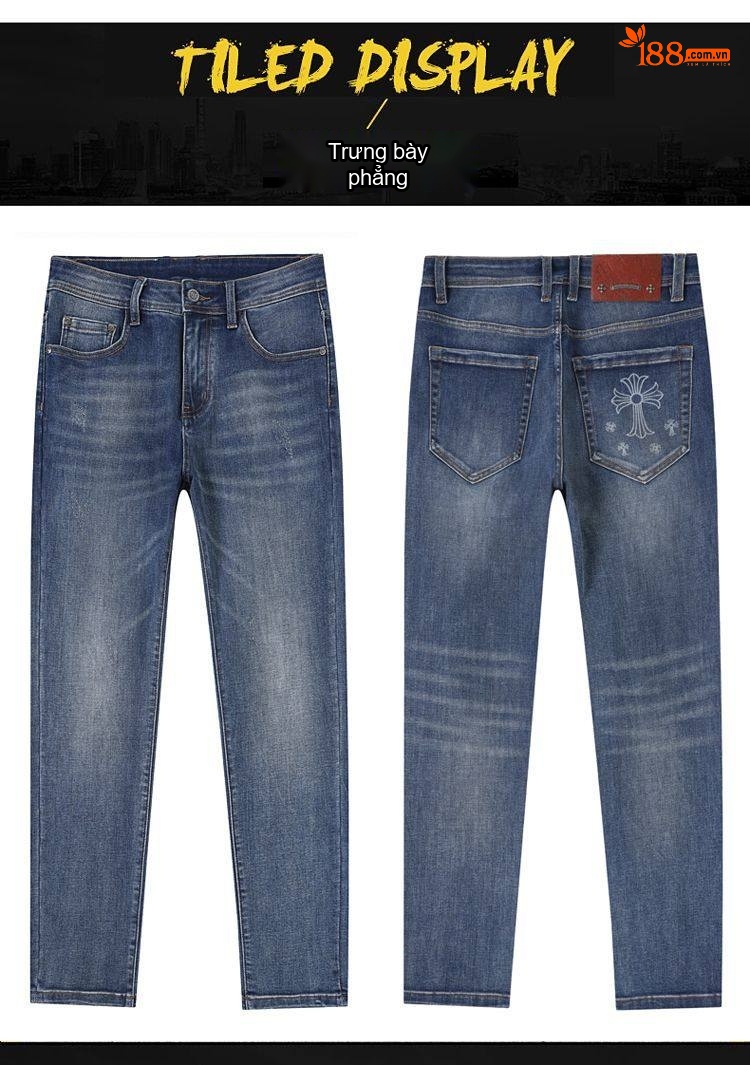 Quần Jean Nam Cotton In Họa Tiết Rách Gối Dáng Ôm Vừa Màu Xanh chi tiết 33