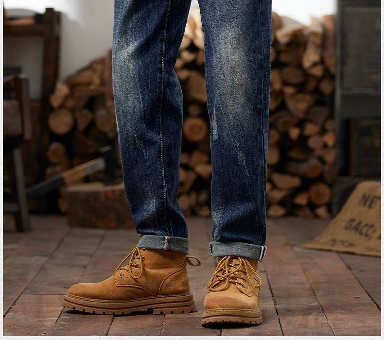 Quần Jean Nam Cotton Dáng Ôm Vừa Vặn Màu Xanh Denim chi tiết 7