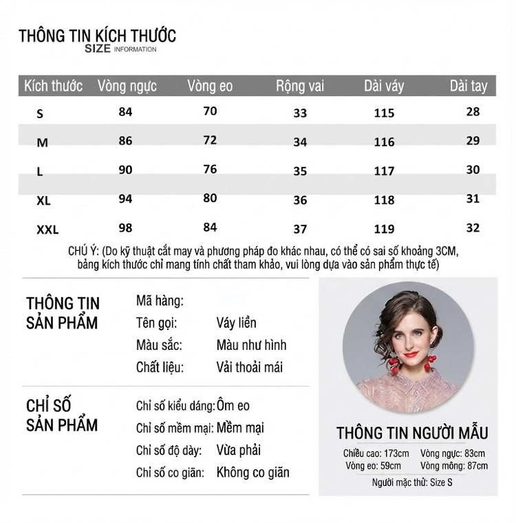 Váy Ren Thêu Nặng Cổ Bẻ Đính Nút Kim Cương Eo Cao Dáng Xòe Nữ Tính chi tiết 12