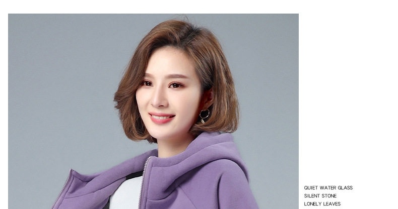 Áo Khoác Nữ Dệt Kim Lót Lông Dày Dặn Có Mũ Trùm Đầu Dáng Rộng Màu Tím, Xanh Navy chi tiết 16