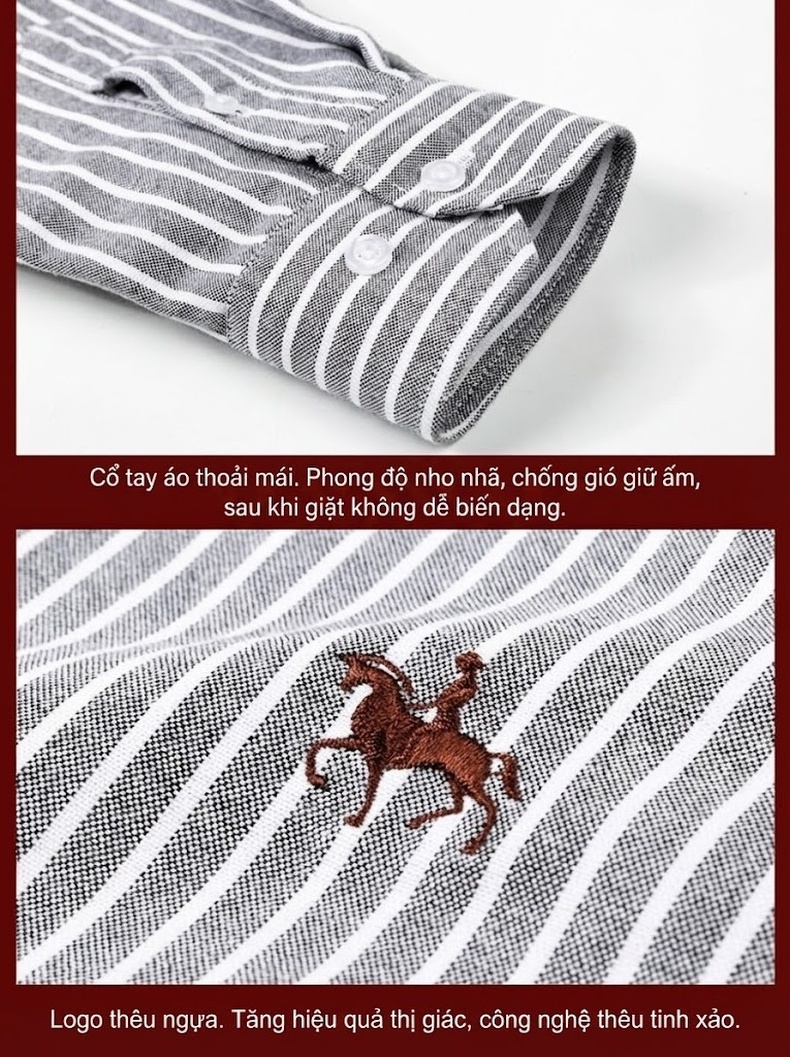 Áo Sơ Mi Dài Tay Nam Cotton Oxford Lót Lông Dày Dặn Giữ Ấm Màu Trắng, Hồng, Xanh Dương, Xám... chi tiết 17