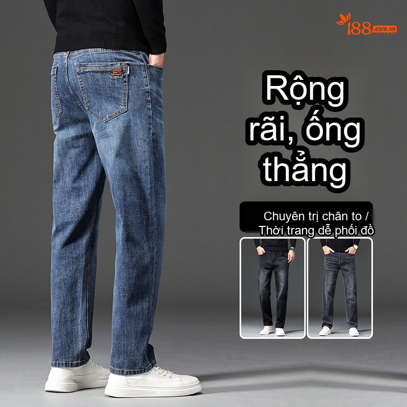 Quần Jean Nam Dáng Suông Ống Đứng Lót Lông Cừu Dày Dặn Co Giãn Màu Xanh, Xám chi tiết 6