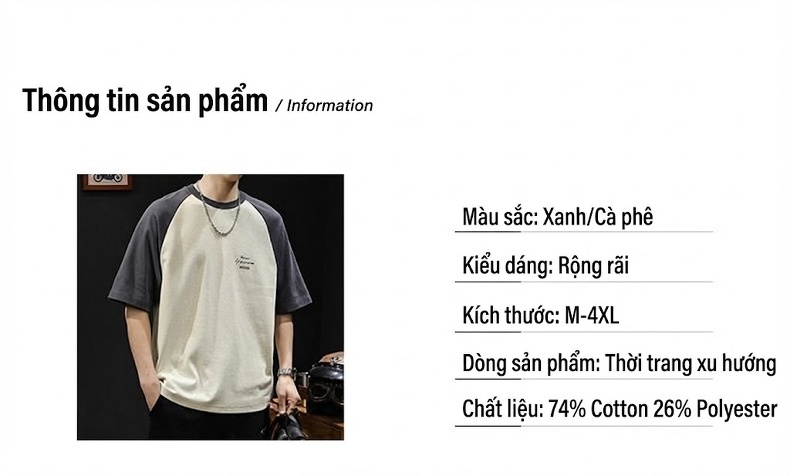 Áo Thun Tay Raglan Nam Cotton Form Rộng Màu Xám, Kem chi tiết 6