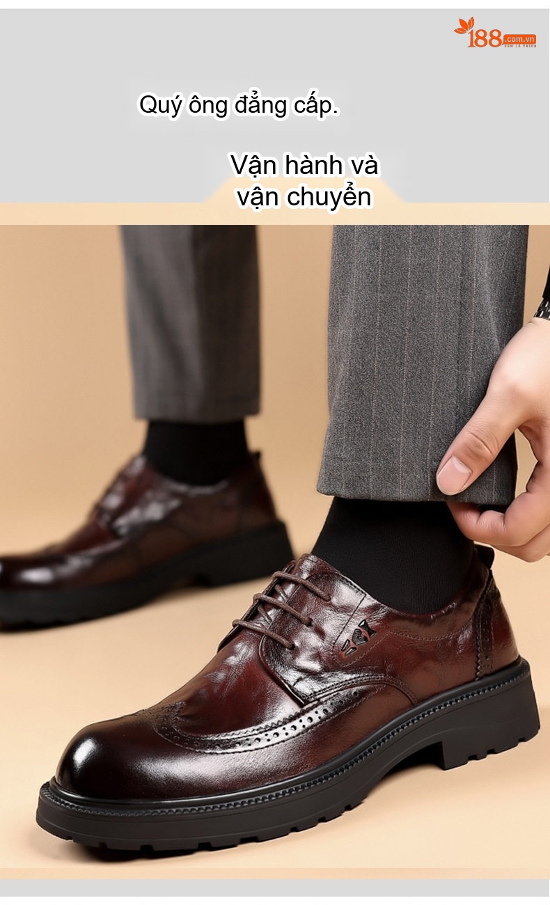 Giày Tây Buộc Dây Nam Da Bò Mềm Chiều Cao Đế Khoảng 3cm Màu Đen, Đỏ Rượu chi tiết 4