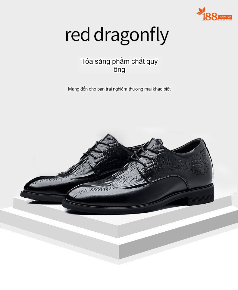 Giày Tây Buộc Dây Nam Da Bò Brogue Chiều Cao Đế 6cm Màu Đen chi tiết 1