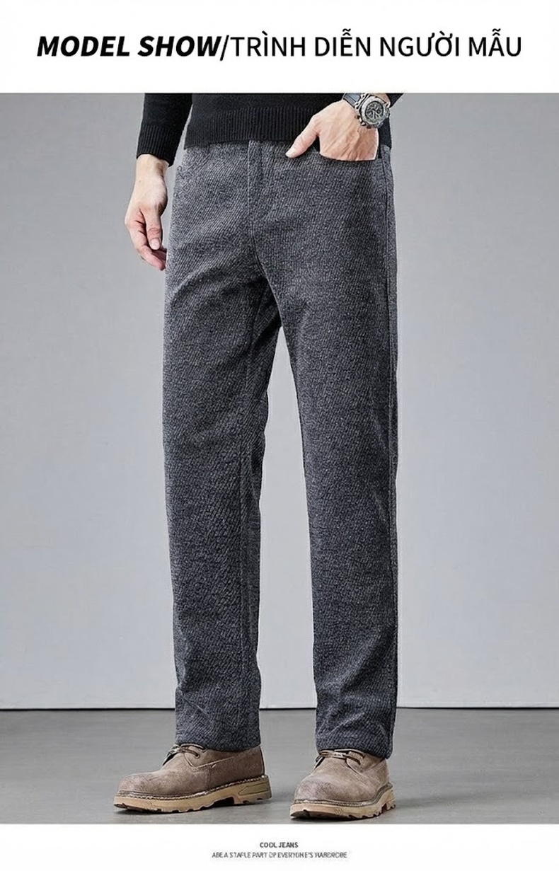Quần Dài Nam Cotton Lông Cừu Co Giãn Dáng Ôm Vừa Màu Xám, Nâu, Đen chi tiết 10