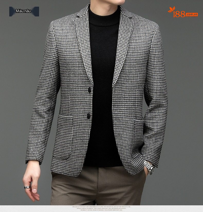 Áo Vest Nam Wool Kẻ Houndstooth Dáng Ôm Phong Cách Hàn Quốc chi tiết 9