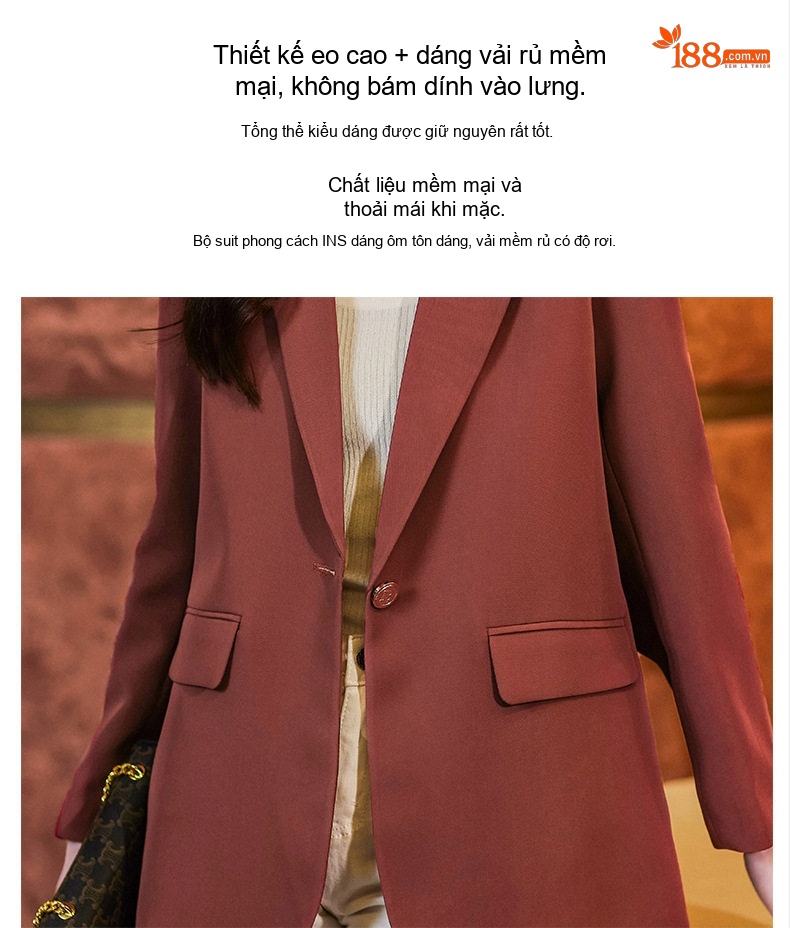 Bộ Vest Công Sở Nữ Tay Dài Dáng Ôm Màu Đen, Nâu, Đỏ Gạch chi tiết 29