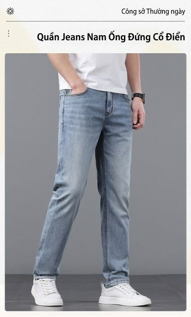 Quần Jeans Nam Ống Đứng Co Giãn Thoải Mái Màu Đen, Xám chi tiết 15