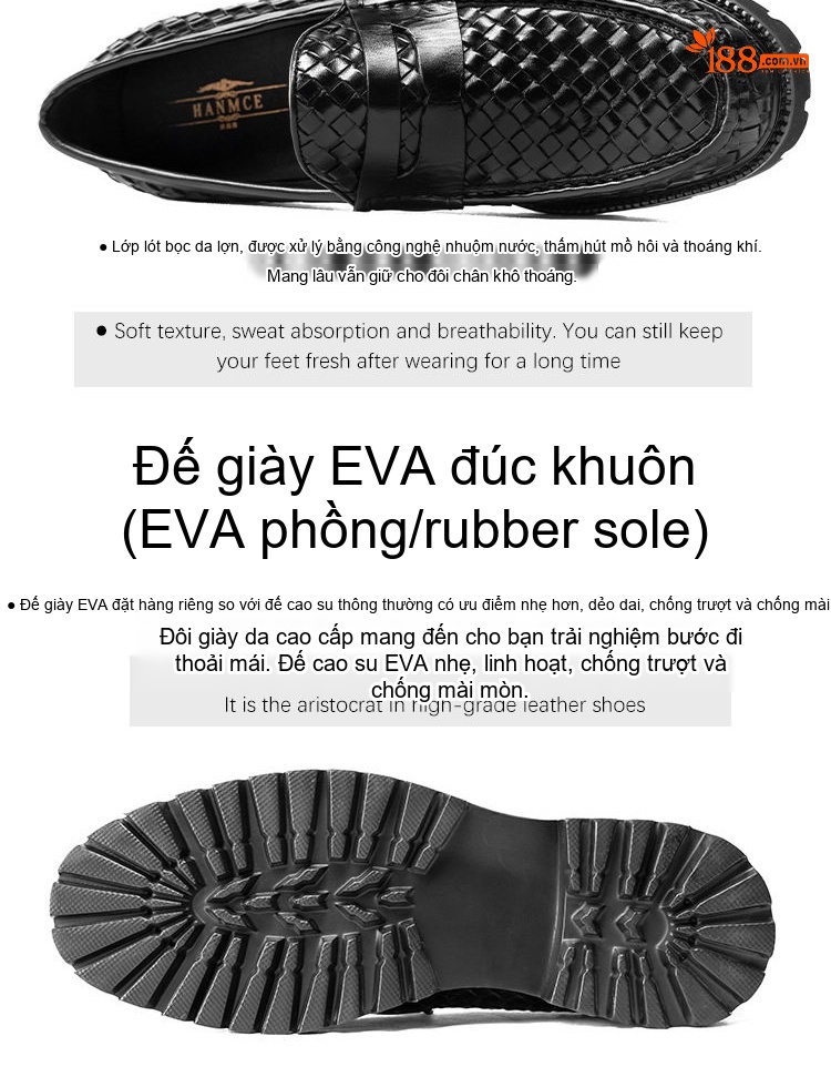 Giày Lười Nam Da Bò Dệt Chiều Cao Đế Khoảng 3cm Màu Đen, Nâu chi tiết 5