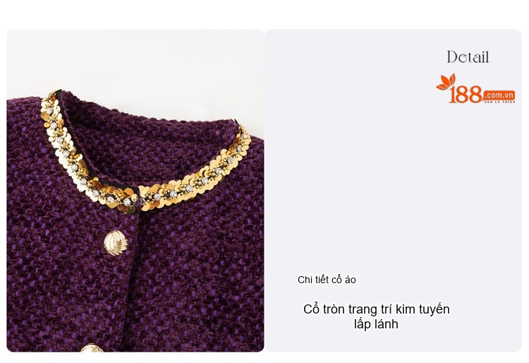 Set Áo Khoác Lửng Chân Váy Ngắn Tiểu Thư Phong Cách Tiểu Hương Thời Trang Thu Đông Màu Đen, Tím chi tiết 10