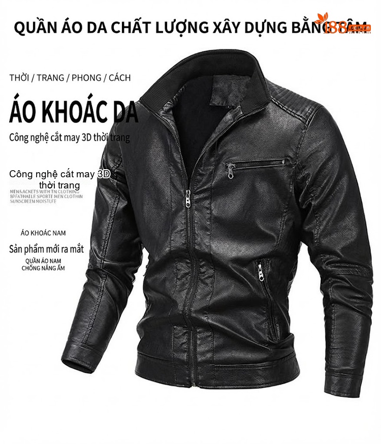 Áo Khoác Da PU Nam Lót Lông Thu Đông Kiểu Motor Biker Màu Đen, Nâu, Xanh Navy, Xanh Rêu... chi tiết 1