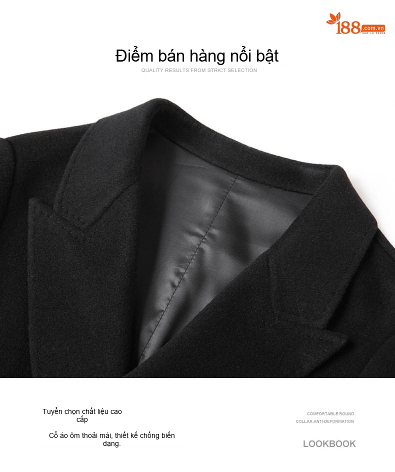Áo Khoác Dạ Nam Dáng Dài Quá Gối Hai Mặt Cotton Màu Nâu, Xanh Navy, Đen chi tiết 9