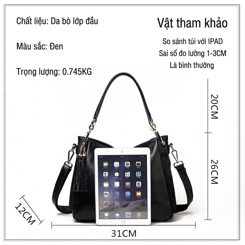 Túi Đeo Vai Nữ Da Bò Lớp Đầu 2025, Túi Xách Tay Nữ, Túi Tote Nữ, Túi Đeo Chéo Nữ, Sức Chứa Lớn Màu Đen