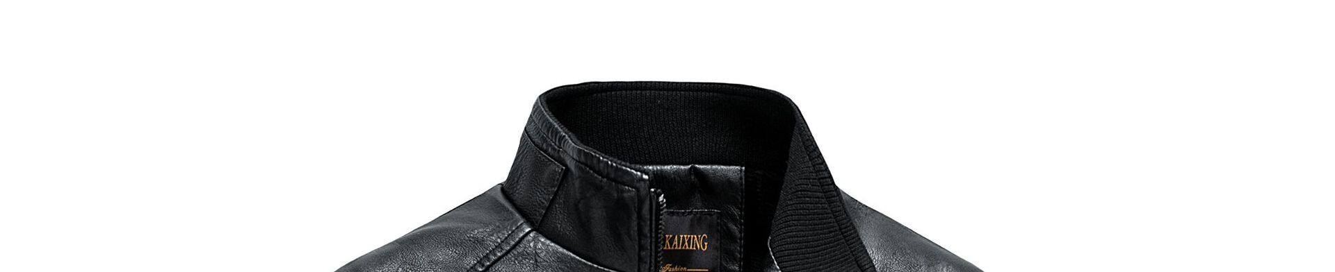 Áo Khoác Da Nam Cổ Trụ Phong Cách Moto Biker Da Bóng Màu Đen, Nâu, Xanh Rêu chi tiết 4