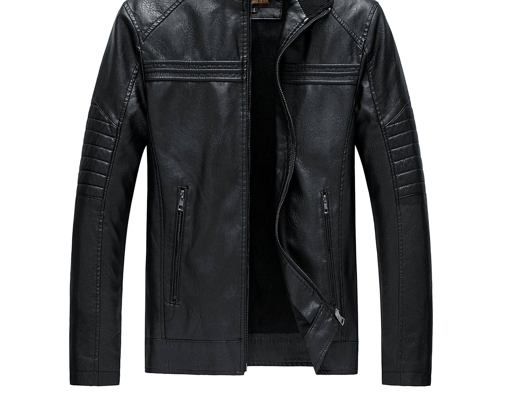 Áo Khoác Da Nam Cổ Trụ Phong Cách Moto Biker Da Bóng Màu Đen, Nâu, Xanh Rêu chi tiết 5